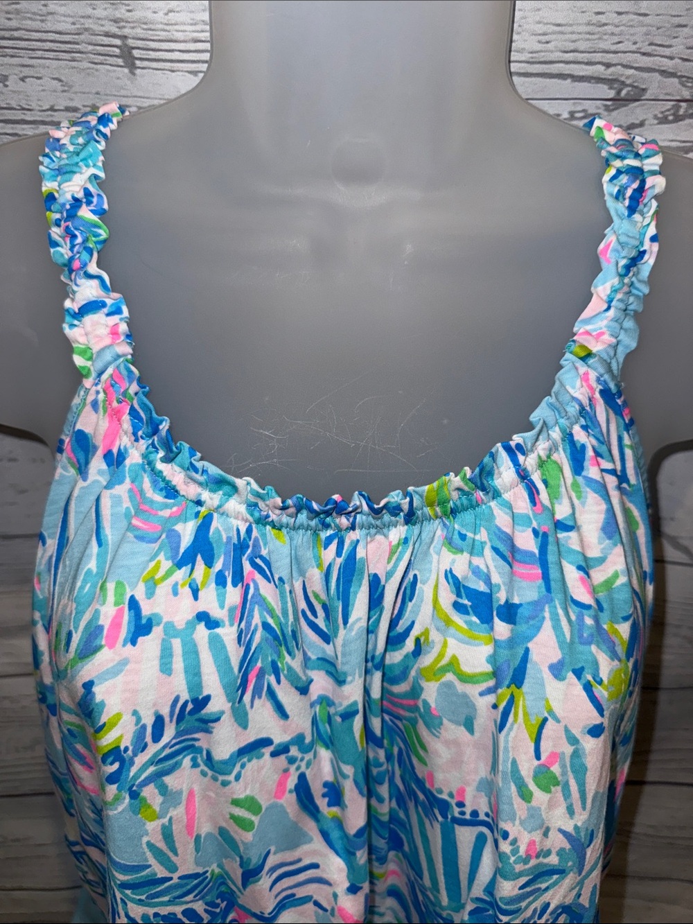 Lilly Pulitzer Blue Pink Green Printed Ruffled Tank Top Size XS